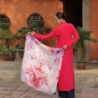Khăn lụa vuông Hoa đào